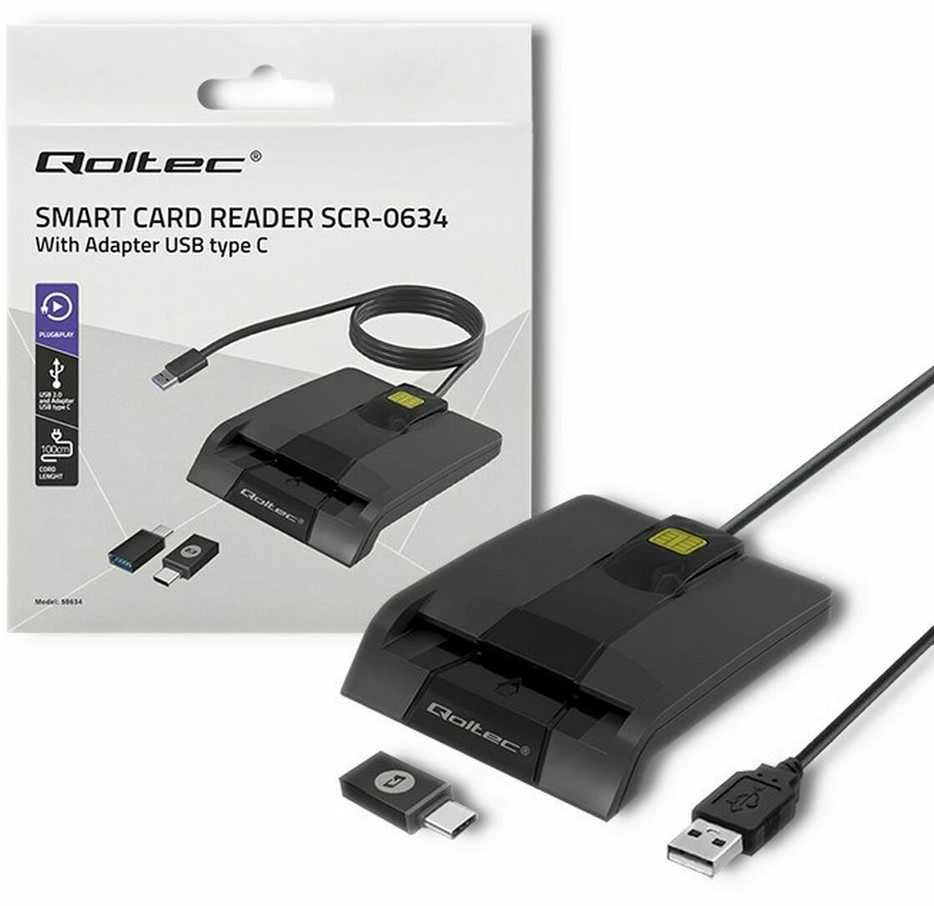 Qoltec SCR0634 skaitytuvas su USB-C adapteriu
