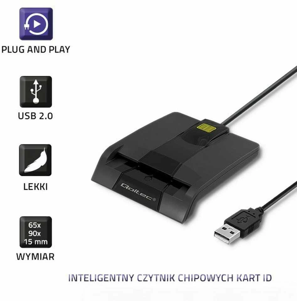 QOLTEC 50634 Išmanusis Smart ID lustinių kortelių skaitytuvas SCR0634 USB Type C