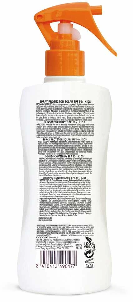 Babaria Apsauginis kremas nuo saulės Purškiklis Su Aloe Vera Vaikams Spf50+, 200 ml
