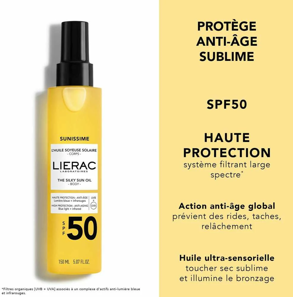 Lierac Paris Lierac Sunissime The Silky Sun Oil SPF 50 apsauginis ir įdegį stiprinantis aliejus kūnui, 150 ml