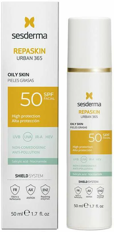 Sesderma Repaskin Urban 365 Photoprotector Oily Skin Spf50 veido kremas nuo saulės riebiai odai 50ml