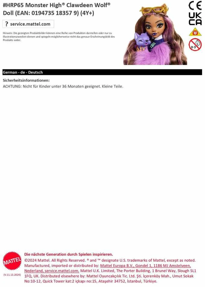 Mattel MONSTER HIGH lėlė – Klodina (HRP65)