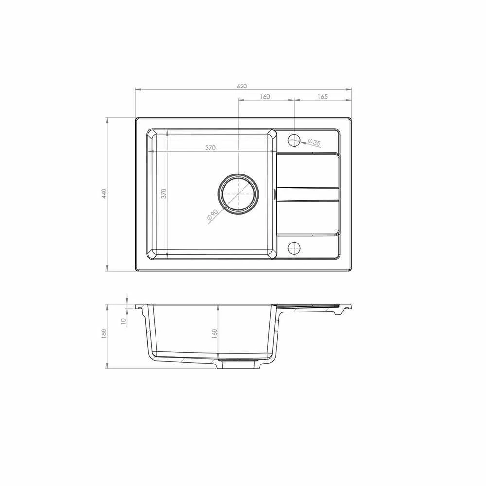 Juodas sink set with flexi faucet - MAIDSINKS BALI sink (62x44) 1B1D juodas + Flessi Juodas Edition faucet