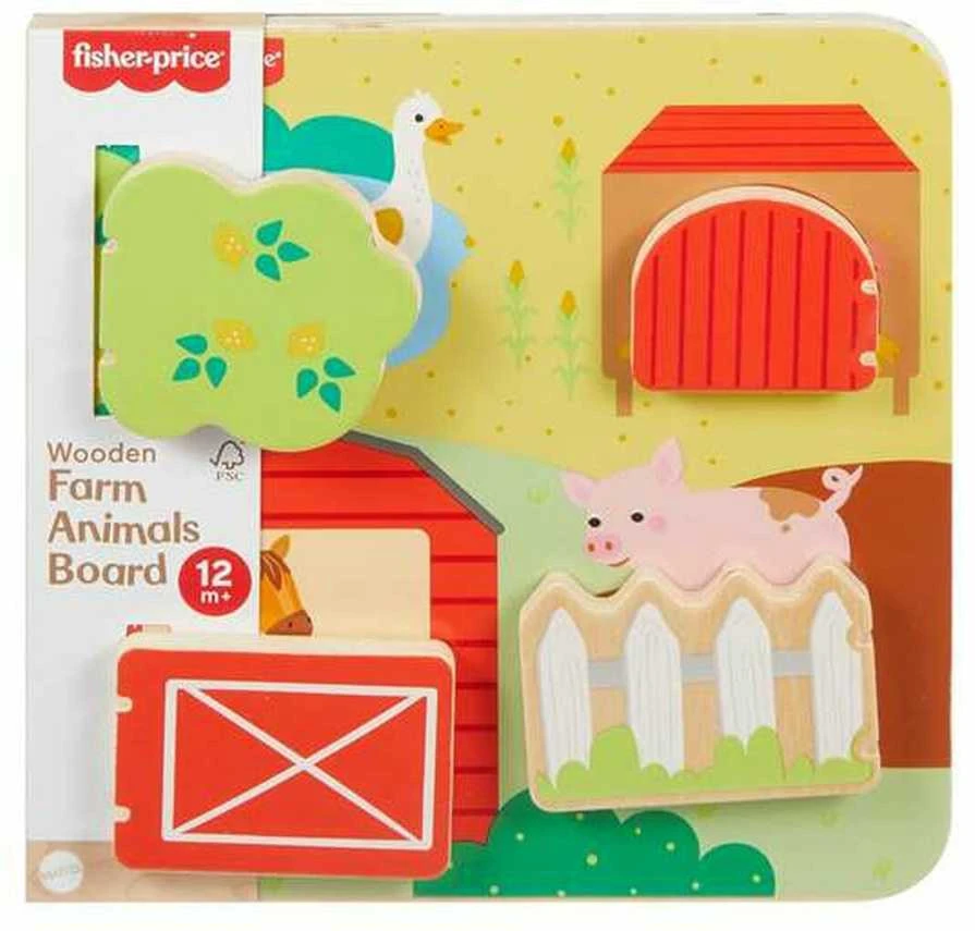Mattel FISHER-PRICE edukacinė medinė lenta – Ūkio gyvūnai (JCY33)