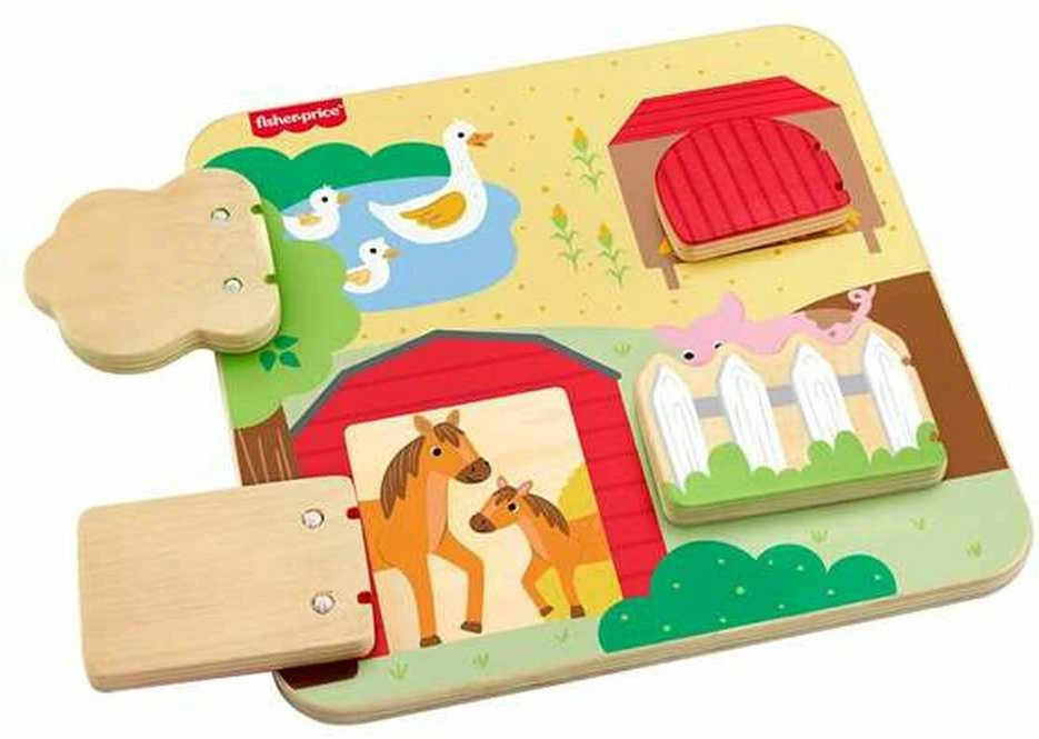 Mattel FISHER-PRICE edukacinė medinė lenta – Ūkio gyvūnai (JCY33)