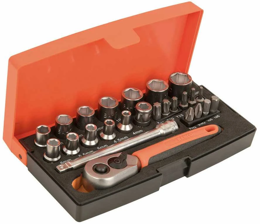 Bahco Galvučių 4-13mm ir antgalių PH,HEX,TORX rinkinys 1/4" 25vnt