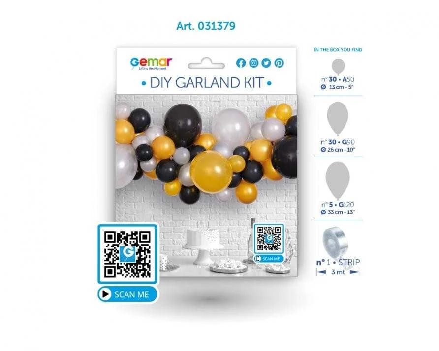 GoDan Girlanda balonowa DIY Sidabrinė-złoto-juoda...