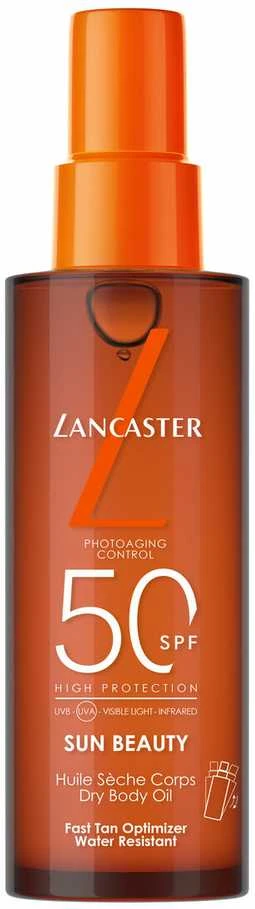 „Lancaster Sun Beauty Fast Tan Optimizer Satin Dry Oil“ – greito įdegio optimizatorius, pasižymintis dideliu SPF50 poveikiu, 150 ml