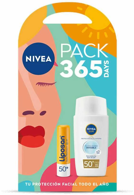 „Nivea Sun Invisible Daily Fluid“ SPF50 apsauginis kremas nuo saulės, liposanas, SPF50, 2 vnt. pakuotėje.