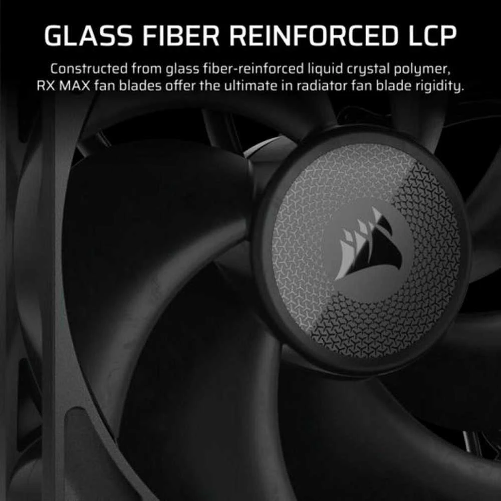 „Corsair iCUE LINK RX120 MAX“ serijos PWM ventiliatoriai, 3 vnt. pakuotėje – 120 mm, juodas