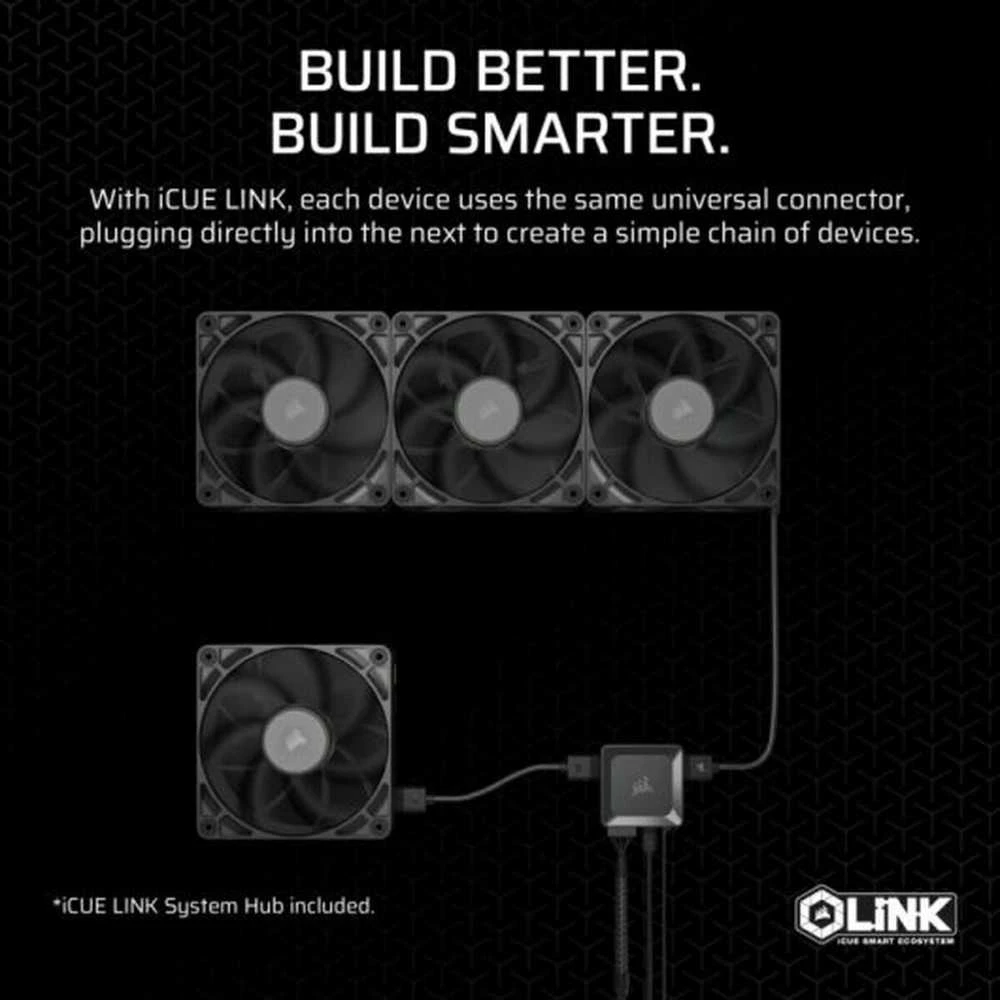 „Corsair iCUE LINK RX120 MAX“ serijos PWM ventiliatoriai, 3 vnt. pakuotėje – 120 mm, juodas