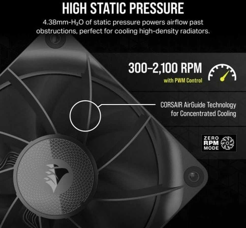 Corsair iCUE LINK RX120 Series, PWM korpuso ventiliatorius 3er Pack - 120 mm, juodos spalvos