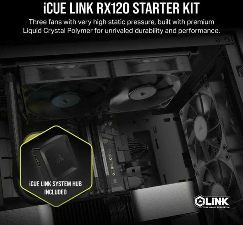 Corsair iCUE LINK RX120 Series, PWM korpuso ventiliatorius 3er Pack - 120 mm, juodos spalvos