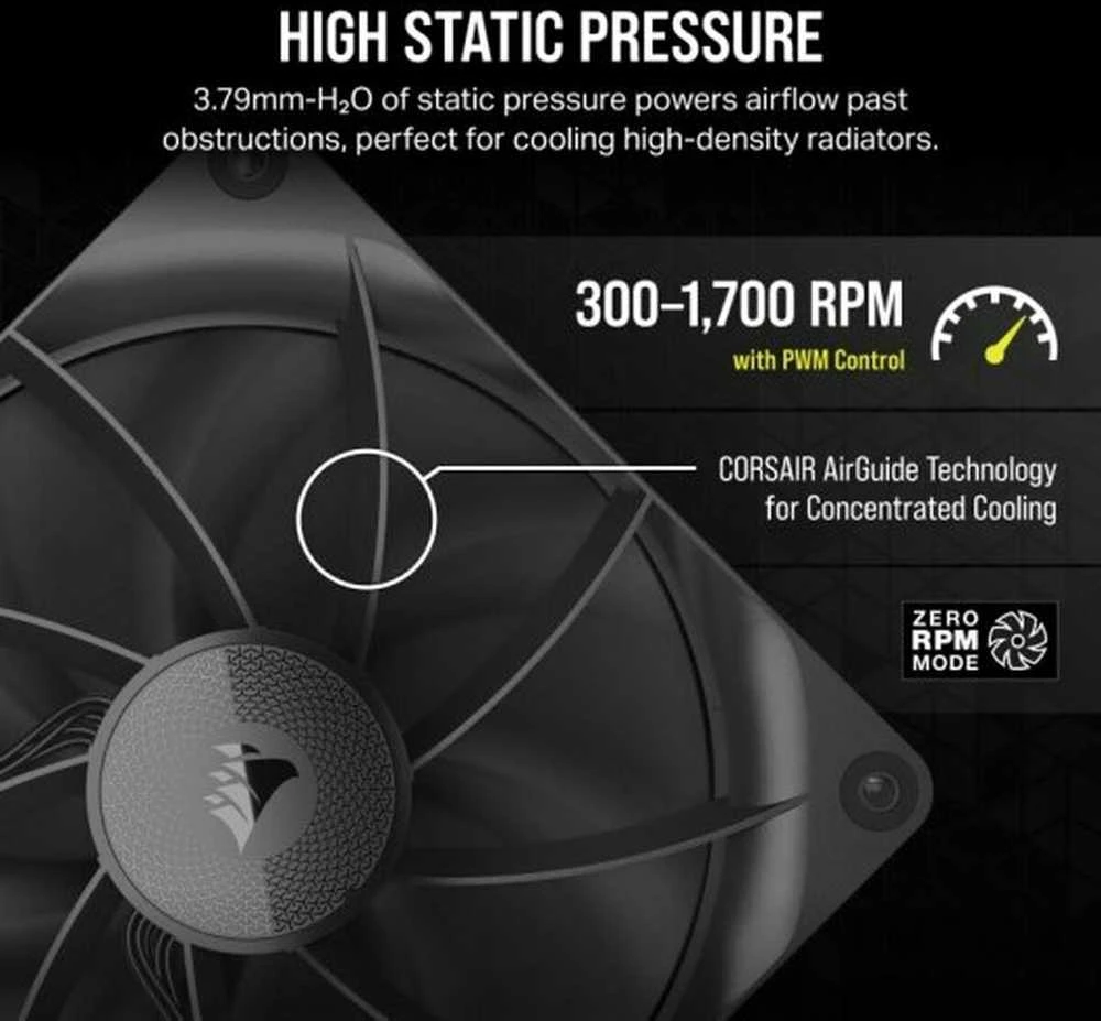 Corsair iCUE LINK RX140 Series, PWM korpuso ventiliatorius 2er Pack – 140mm, juodos spalvos