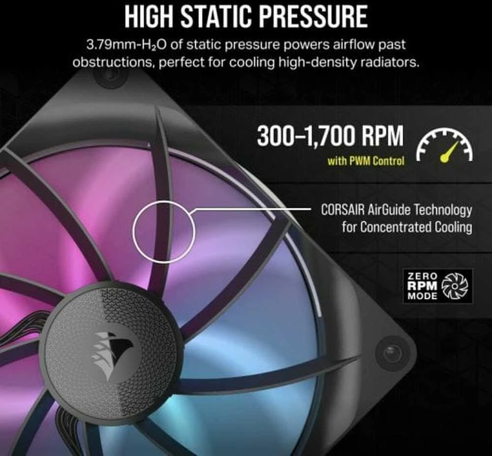 Corsair iCUE LINK RX140 RGB Series, PWM fan – 140mm, juodas
