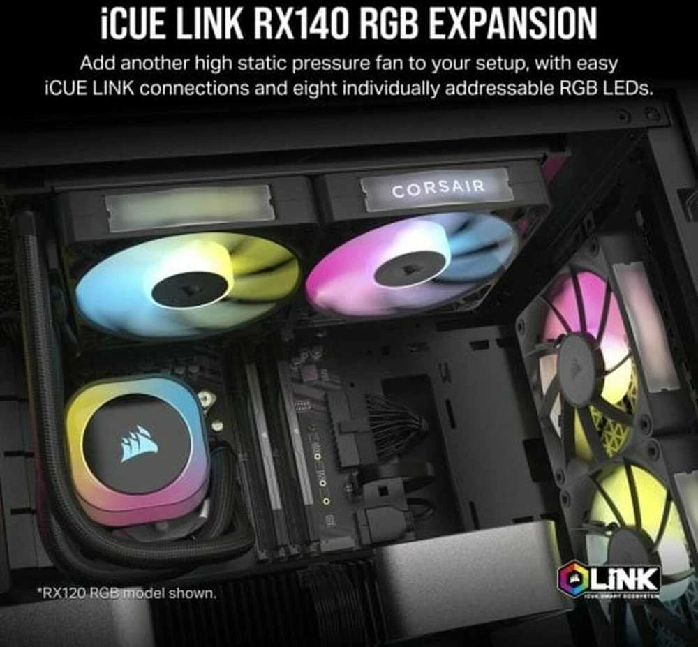 Corsair iCUE LINK RX140 RGB Series, PWM fan – 140mm, juodas