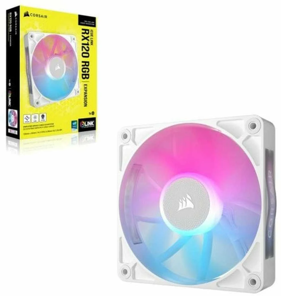 „Corsair iCUE LINK RX120 RGB“ serijos PWM ventiliatorius, 120 mm, baltas