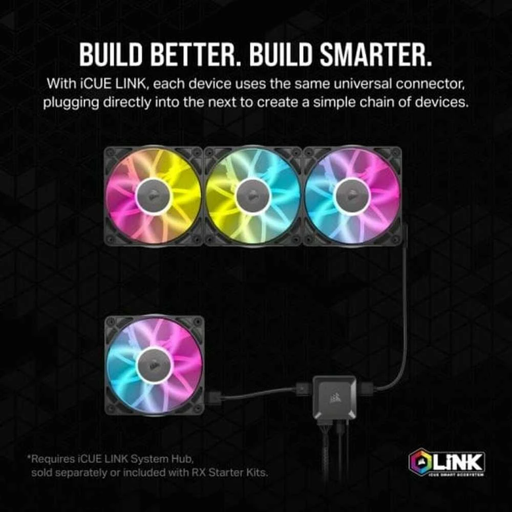 „Corsair iCUE LINK RX120 RGB“ serijos PWM ventiliatorius, 120 mm, baltas