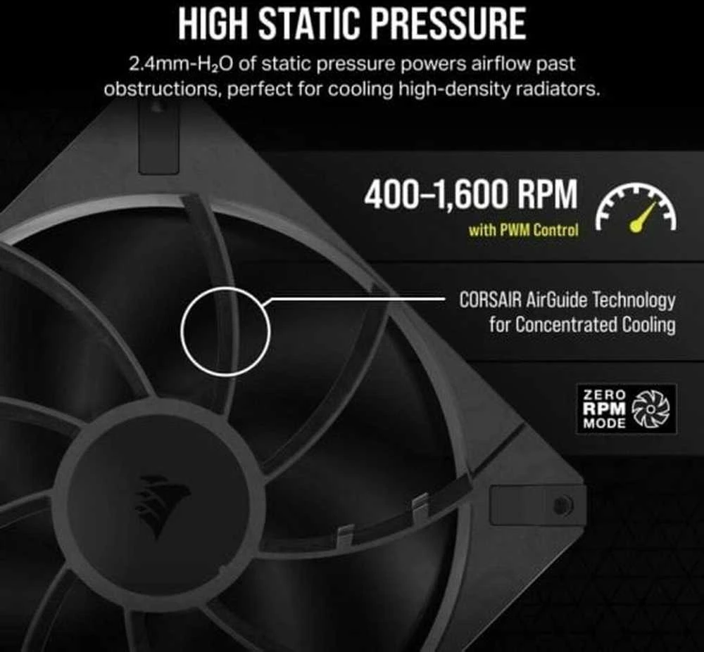 Corsair RS Series RS140 Max PWM korpuso ventiliatorius – 140mm, juodos spalvos
