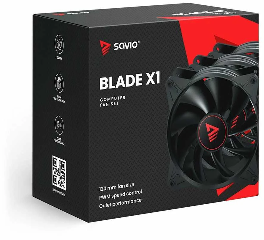 SAVIO Fan Set BLADE X1 SET 3 x 120mm 4-pin PWM juodas
