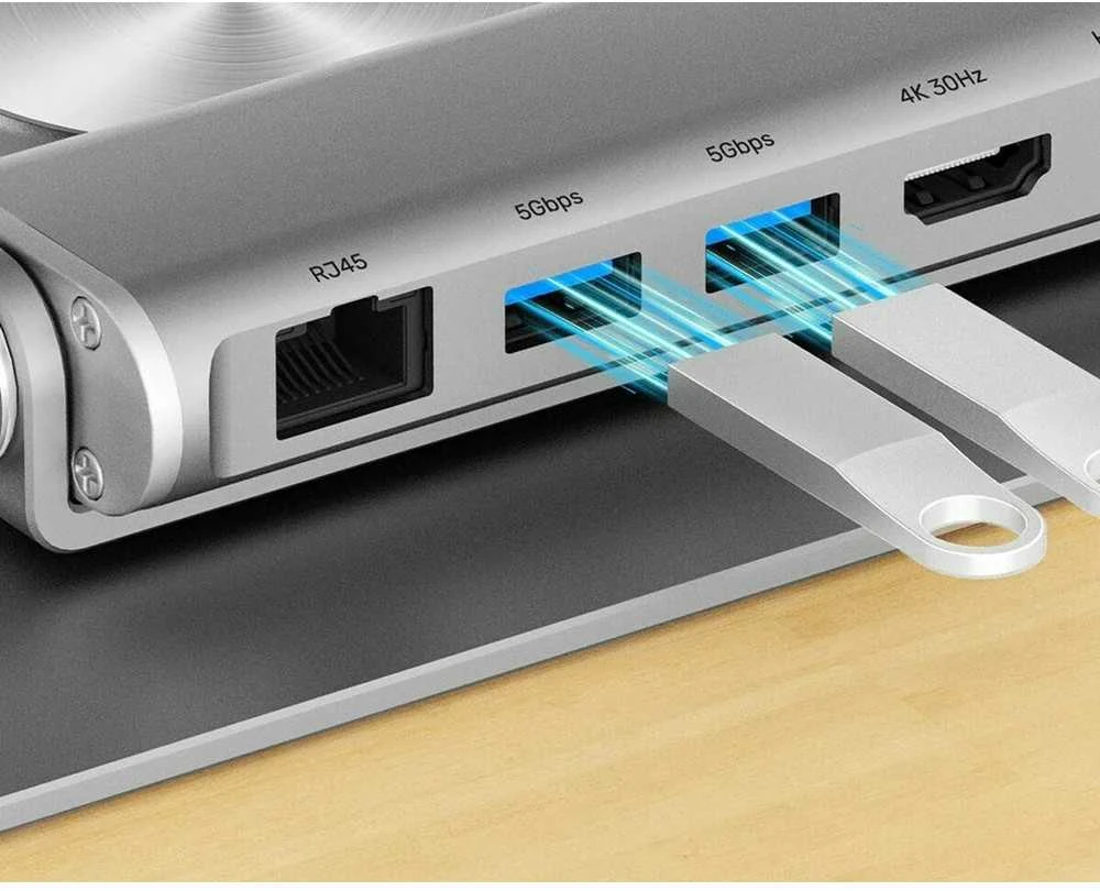 Reguliuojamas nešiojamojo kompiuterio stovas + USB-C HDMI šakotuvas Unitek D1109B01 PD 100W
