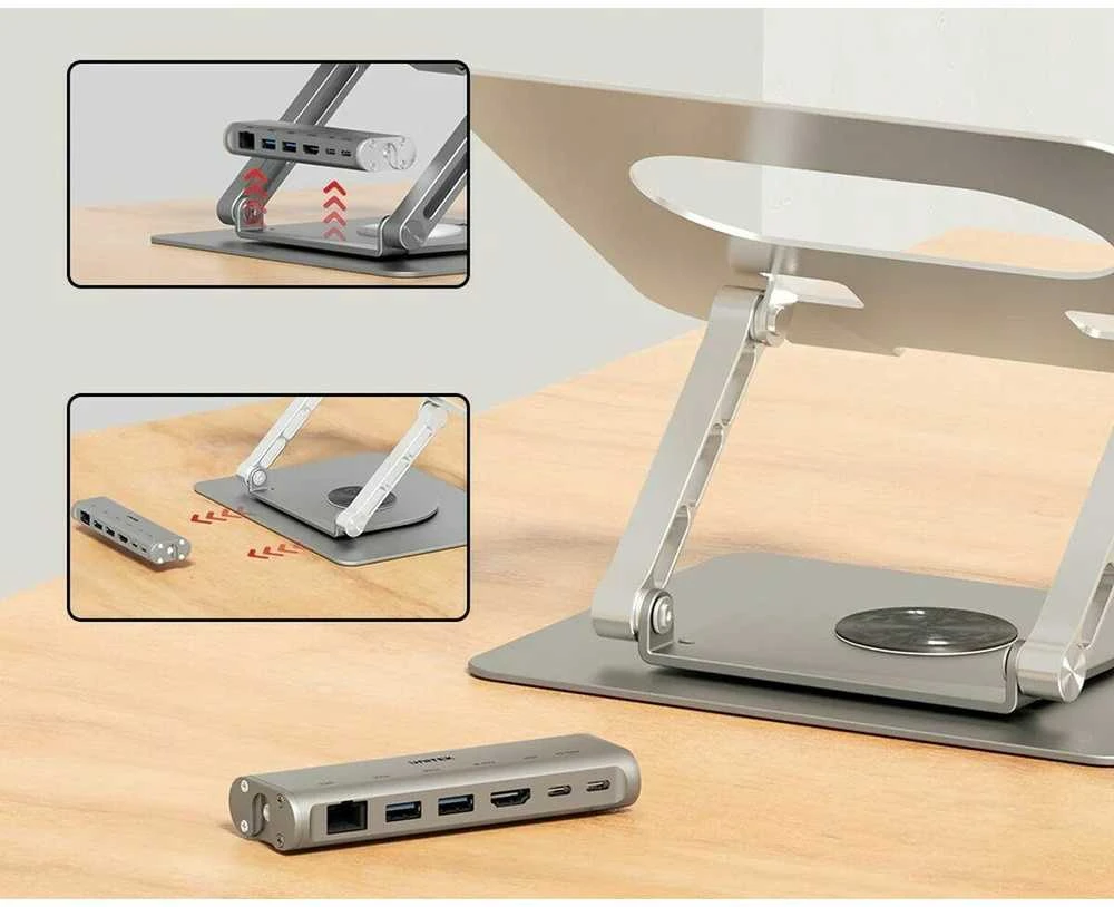 Reguliuojamas nešiojamojo kompiuterio stovas + USB-C HDMI šakotuvas Unitek D1109B01 PD 100W