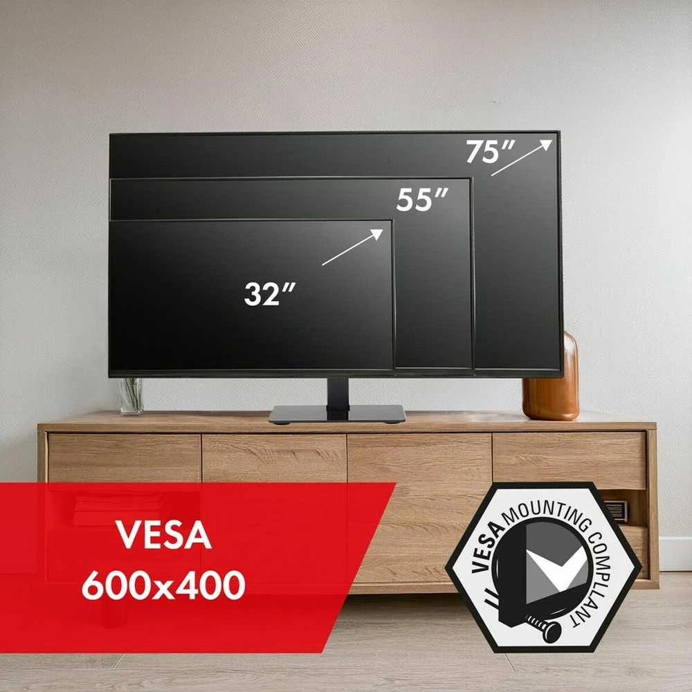 Laikiklis Maclean universalus TV stovas RTV spintelės stovui max 40kg max VESA 600x400 skirtas 32-75" televizoriui MC-386