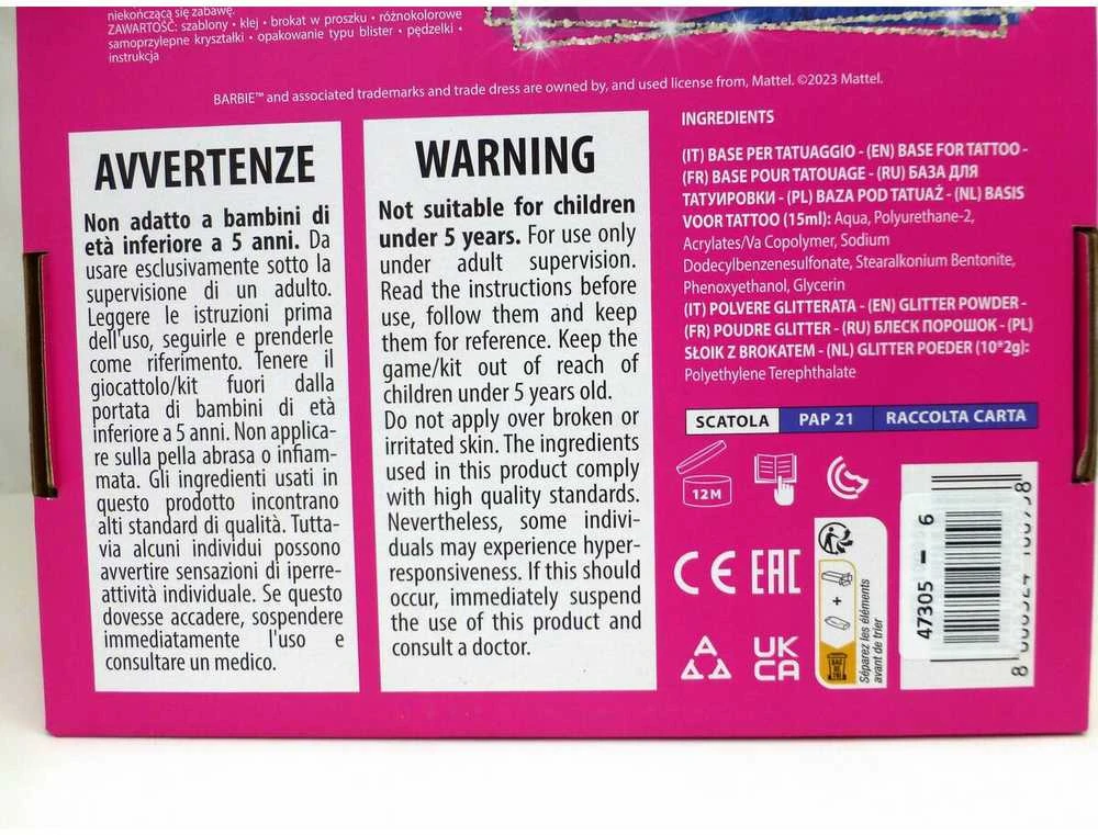 Lisciani Vaikiški blizgantys tatuiruotės Barbie rinkinyje
