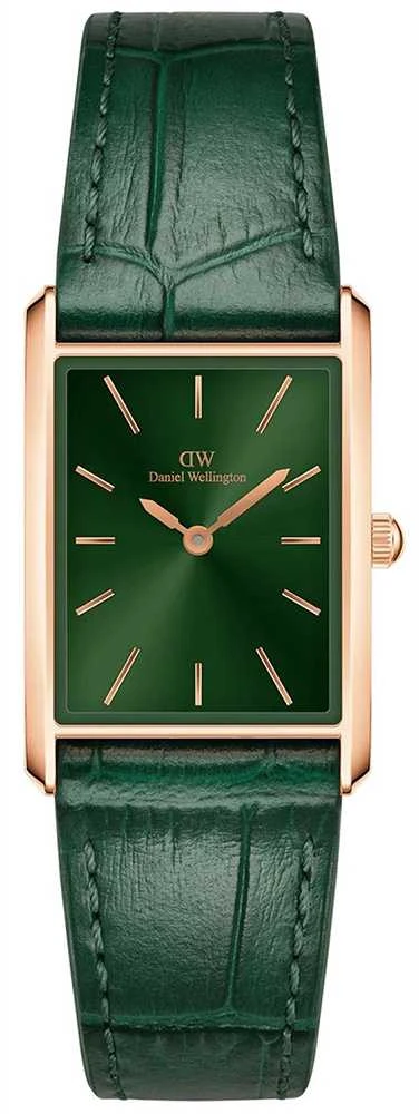Moteriškas laikrodis DANIEL WELLINGTON surištas krokodilas smaragdinis rožinis auksas 22 mm DW00100694 + DĖŽĖ