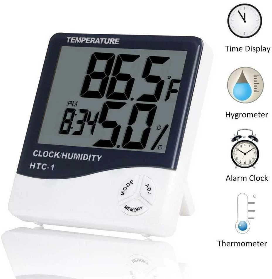 Elektroninis LCD termometras su laikrodžiu ir data
