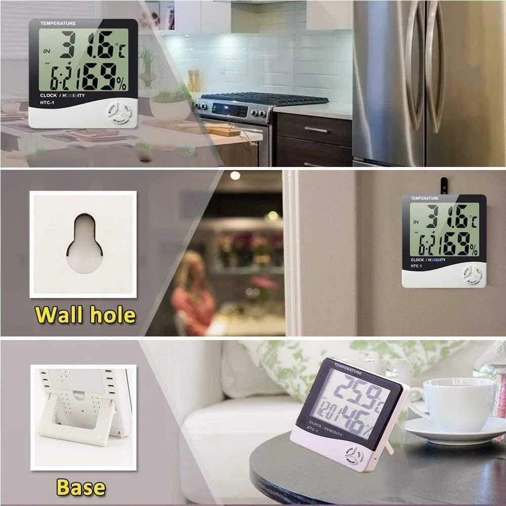 Elektroninis LCD termometras su laikrodžiu ir data