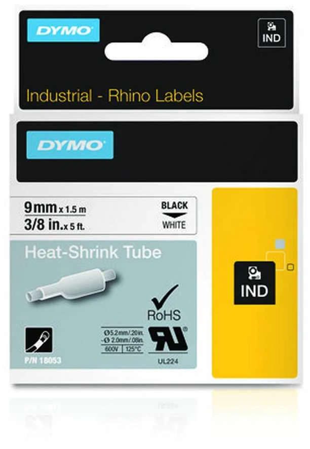 DYMO 18053 RHINO Termo vamzdelis 9mm x 1,5m (balta / juodas šifras)