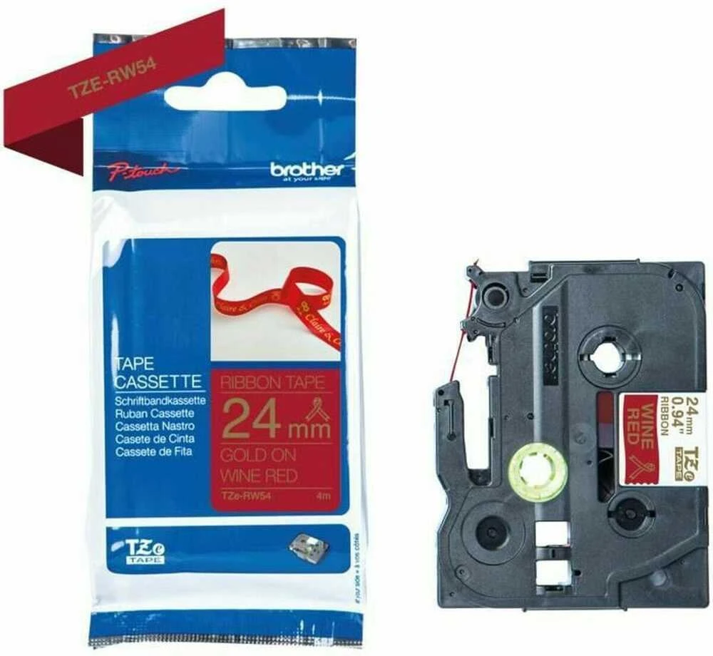 Brother TZE-RW54, PT-P900W, PT-H500, PT-P750W, PT-P950NW, PT-D600VP, PT-D800W, Aukso spalvos, Terminio pernešimo popierius, Raudona, Brother, 2,4 cm