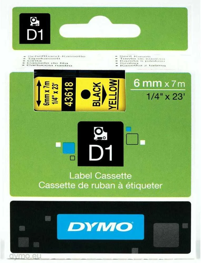 DYMO S0720790 D1 Juostelė 6mm x 7m (geltona / juodas šifras)