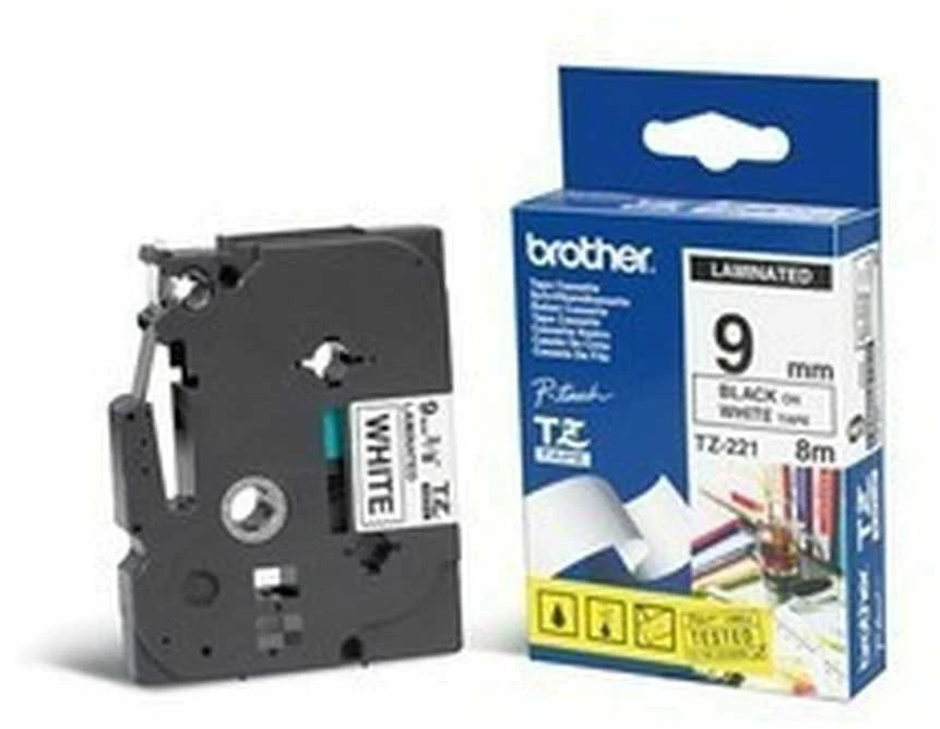 Brother | TZe-221 Laminated Tape | Juodas on Baltas | TZe | 8 m | 9 cm