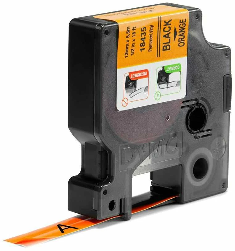 Juostelė DYMO D1,12 mm x 5,5m, juoda/oranžinė