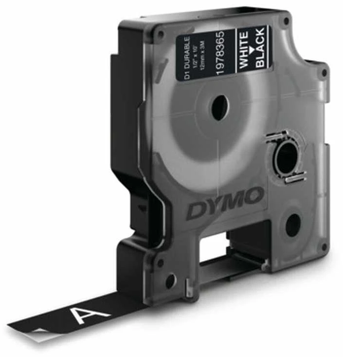 DYMO D1 Durable - Baltas on Juodas - 12mm etikečių juostelė Balta ant juodo
