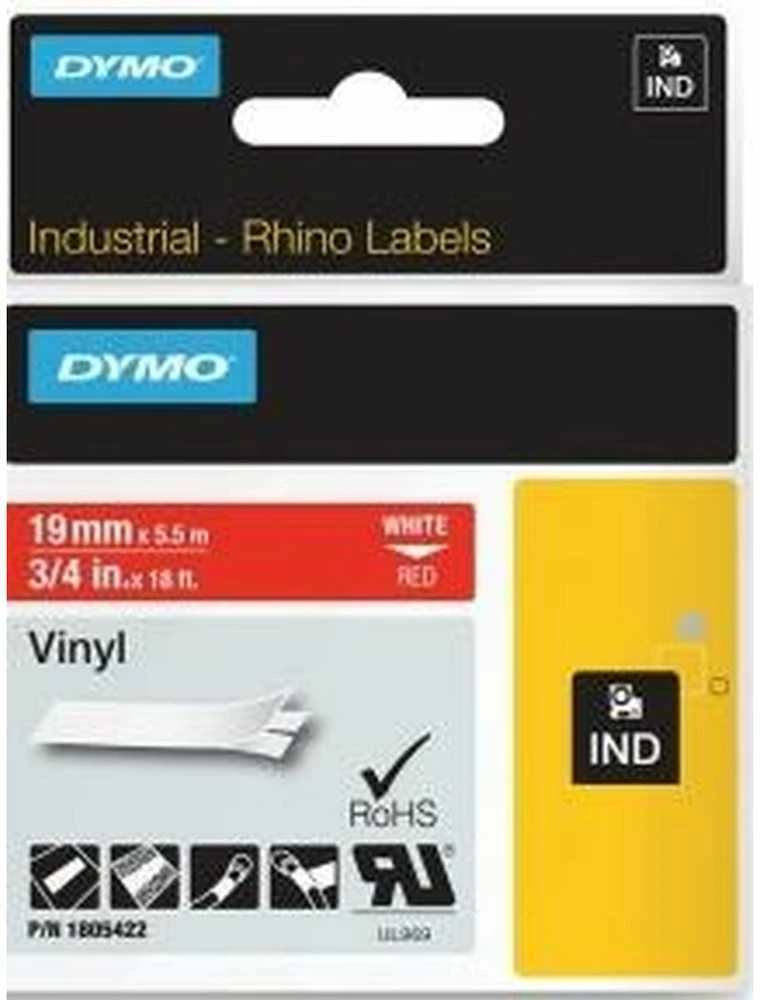 DYMO Rhino Vinilinė Juostelė 19mm x 5.5m / baltas ant raudonos (1805422)