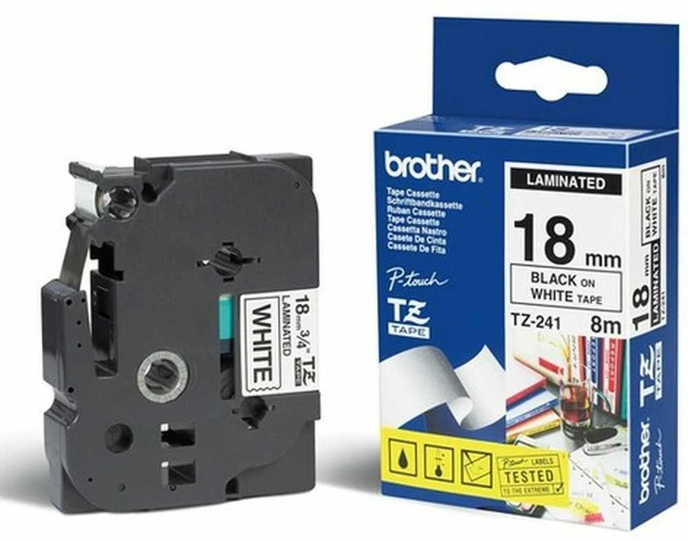 Brother | TZ-241 Laminated Tape | Juodas on Baltas | TZe | 8 m | 1.8 cm