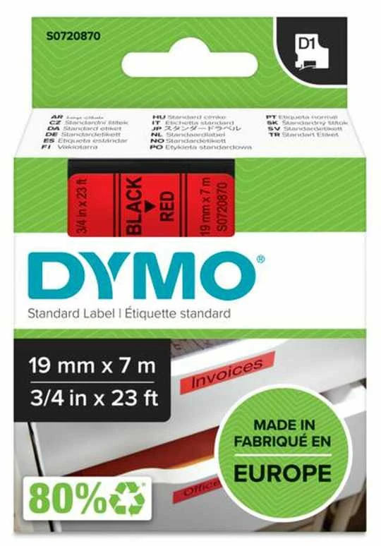 Dymo ETIKETĖ D1 19mmx7m Juodas / Raudonas S0720870