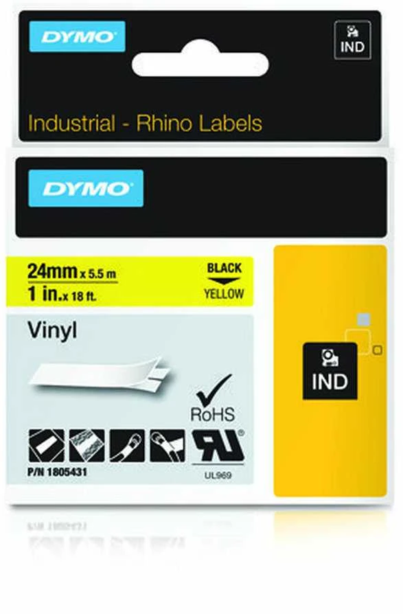 DYMO Rhino Vinilinė Juostelė 24mm x 5.5m / juodas ant geltonos (1805431)