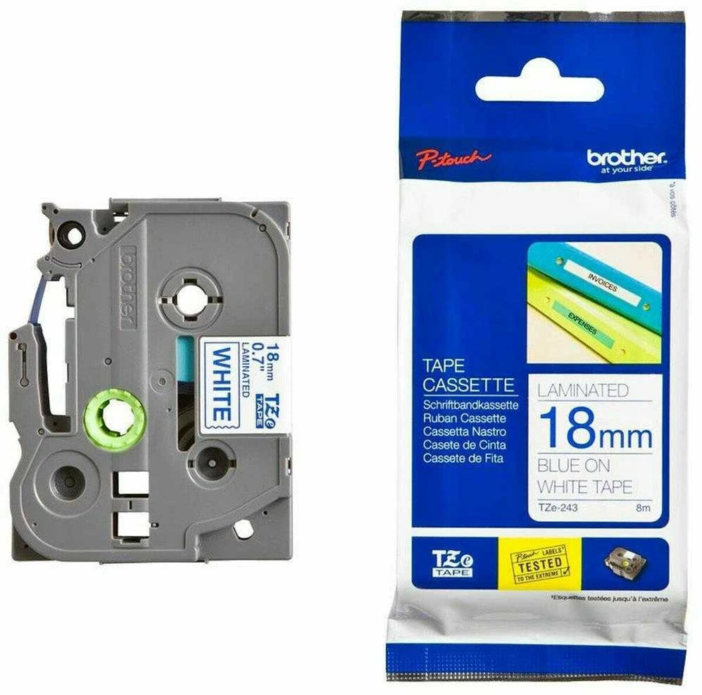 Brother TZE-243 Laminated Tape Mėlyna on Baltas, TZe, 8 m, 1.8 cm