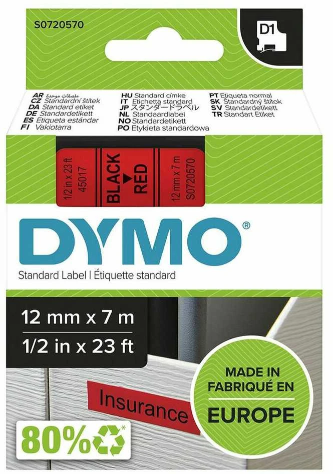 Juostelė DYMO D1 12mm x 7m, vinilinė, juoda ant raudono / S0720570 45017