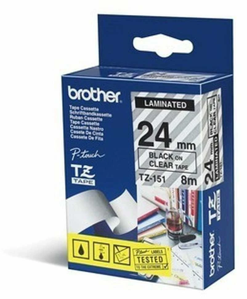 Brother Brolis | TZE-151 laminuota juosta | Juodas ant Clear | TZe | 8 m | 2,4 cm