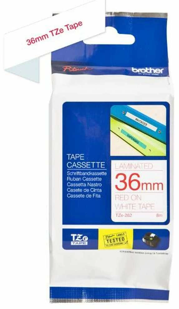 Brother | TZe-262 Laminated Tape | Raudona on Baltas | TZe | 8 m | 3.6 cm