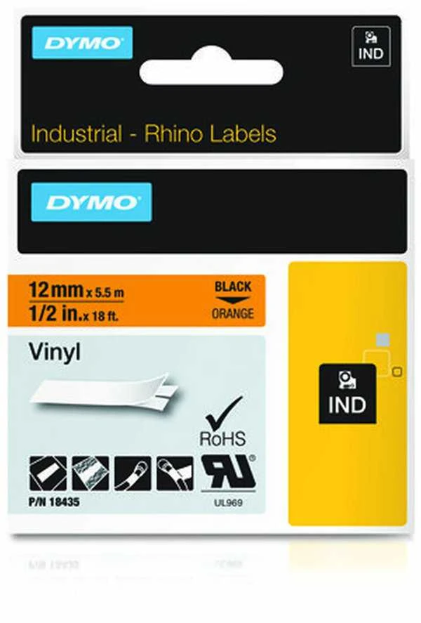 Juostelė DYMO D1,12 mm x 5,5m, juoda/oranžinė