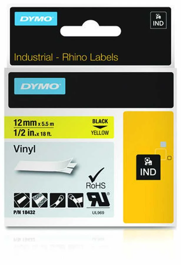 Dymo Vinilinė juostelė RHINO 12MMx5.5M, Geltona