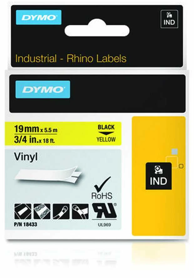 Juostelė DYMO Rhino 19mm x 5.5m, vinilinė, juoda ant geltono / S0718470 18433
