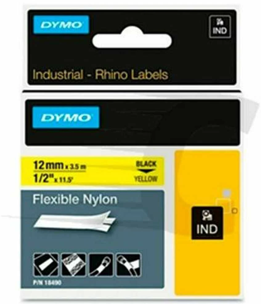 DYMO 18490 RHINO Nailono Juostelė 12mm x 3,5m (geltona / juodas šifras)