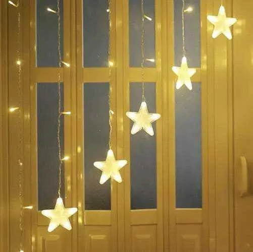 Iso Trade 136LED USB girlianda užuolaida žvaigždės šiltai balta